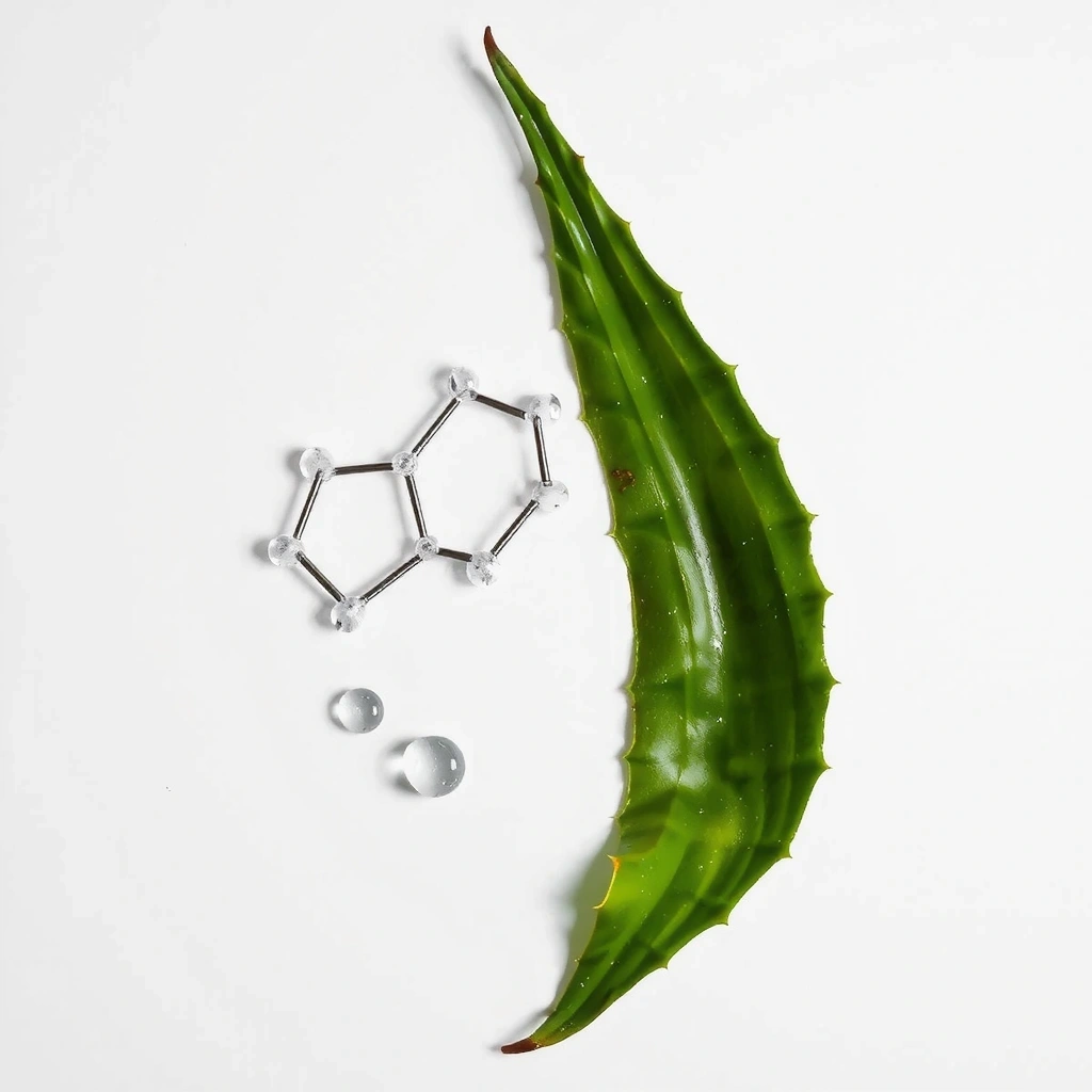 Ingredientes clave del suero facial Granviacv dispuestos artísticamente