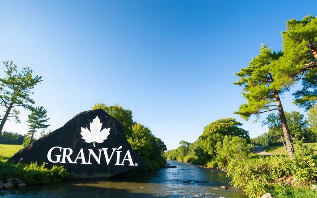 Paisaje natural sereno con el logo sutil de Granviacv